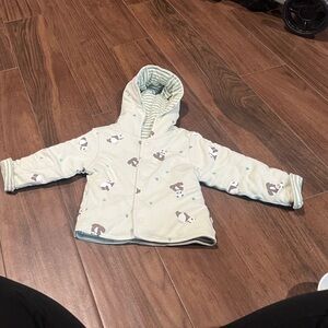 Infant Mori Reversible Jacket with panda and striped ribbed pattern